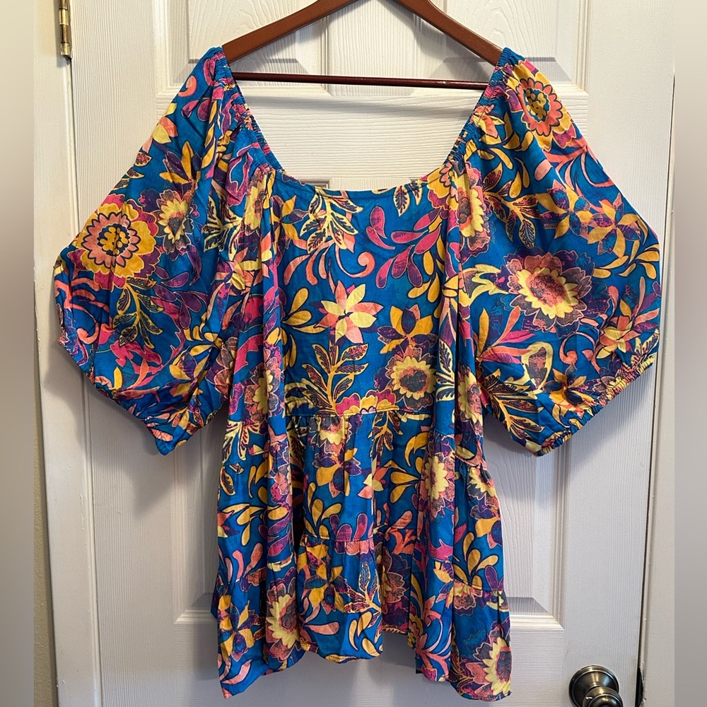 Terra & Sky Plus Size Baby Doll, Puff Sleeve, Square Neck Top